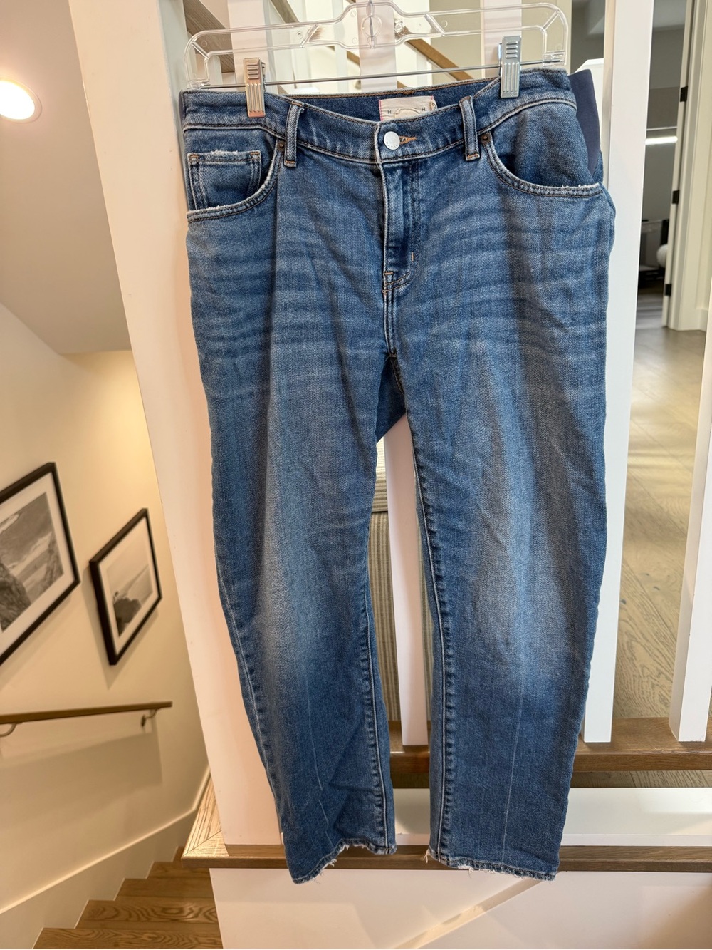 Hatch Women's Straight Leg Jeans in Medium Blue Denim
